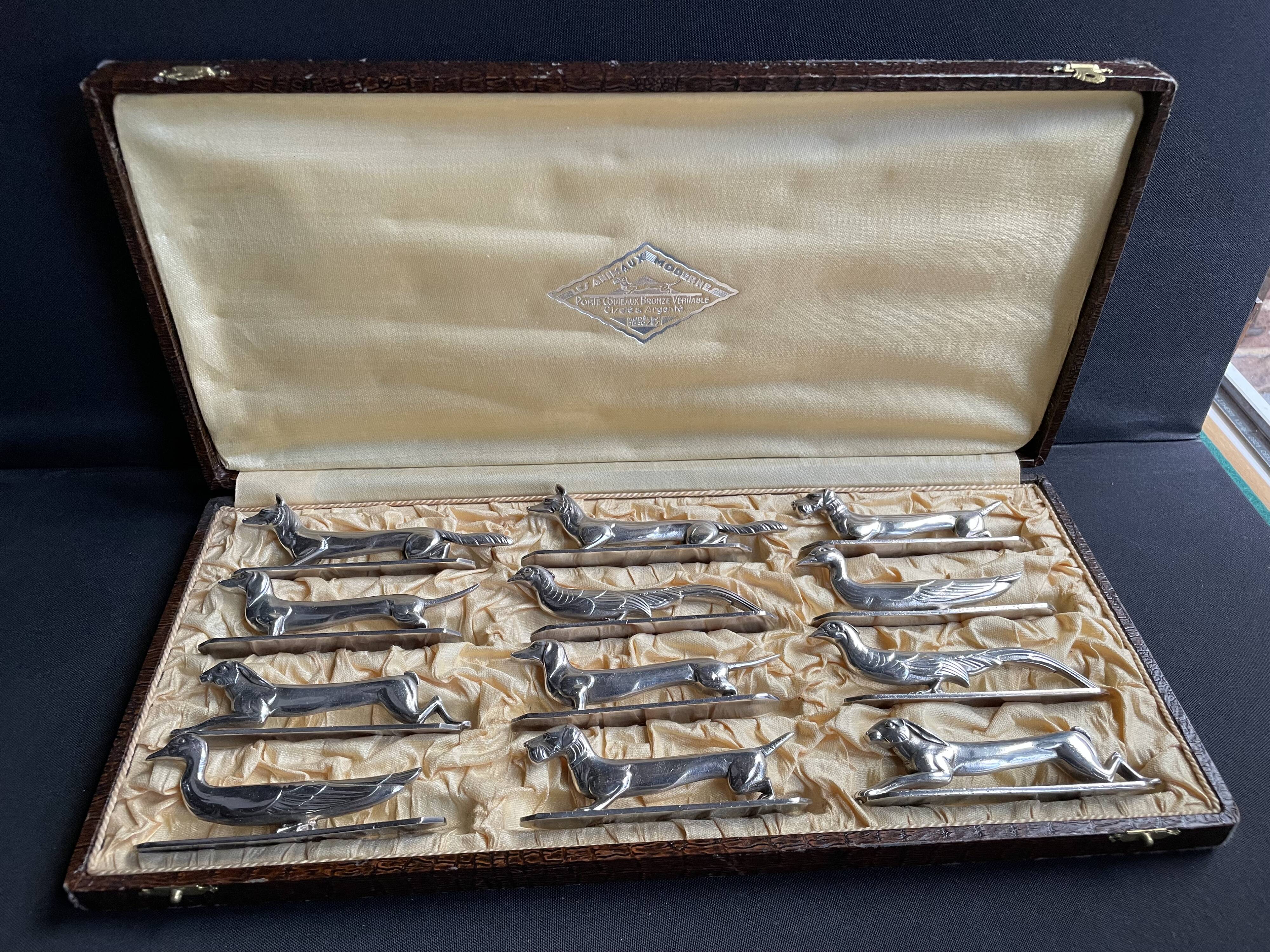 12 “Modern Animals” knife holders – Silvered bronze – Art Deco