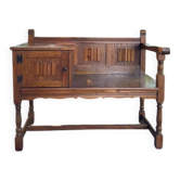 Vintage Telephone Bench / Gossip Bench in Oak with Storage Unit, c. 1940-1950
