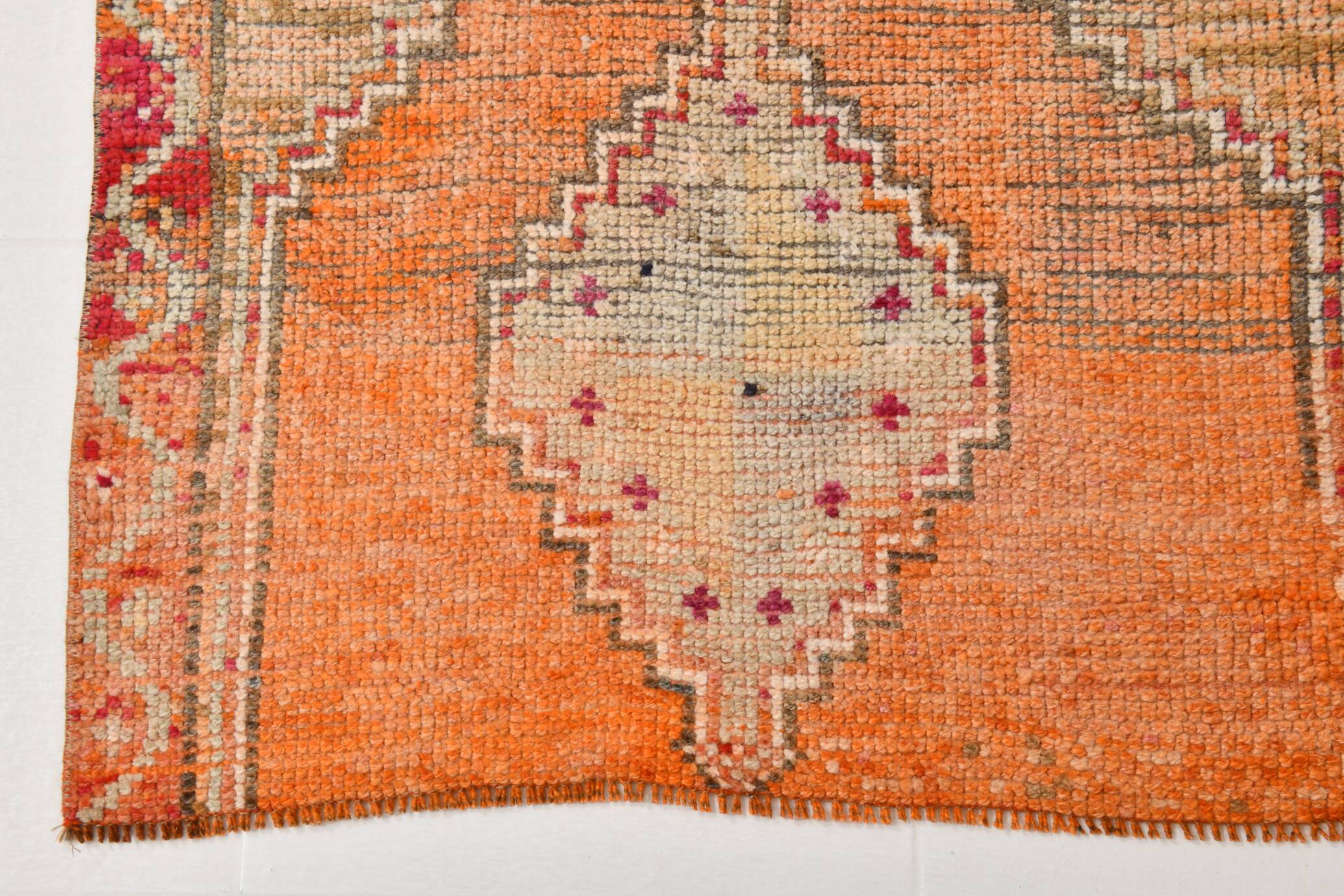 Pumpkin Orange & Pink Vintage Runner Rug, Anatolian Turkish Flatweave