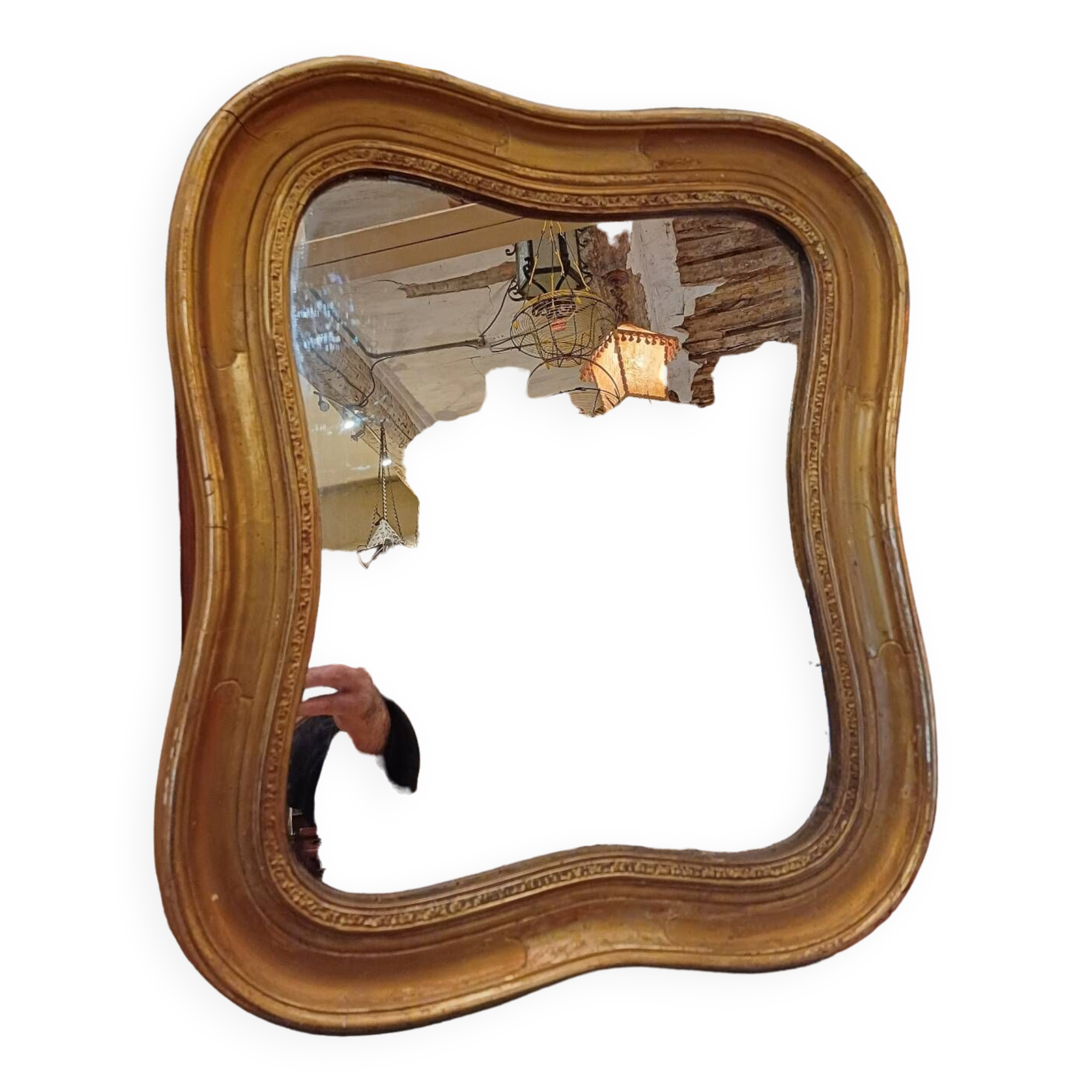 Antique golden quadrilobe-shaped mirror