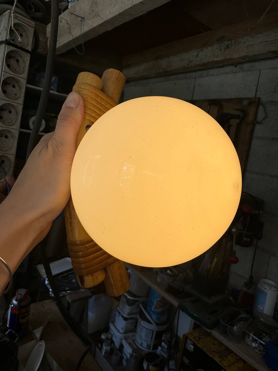 Rattan and opaline wall light