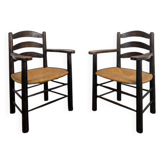 Pair of brutalist armchairs in the spirit of Dudouyt.