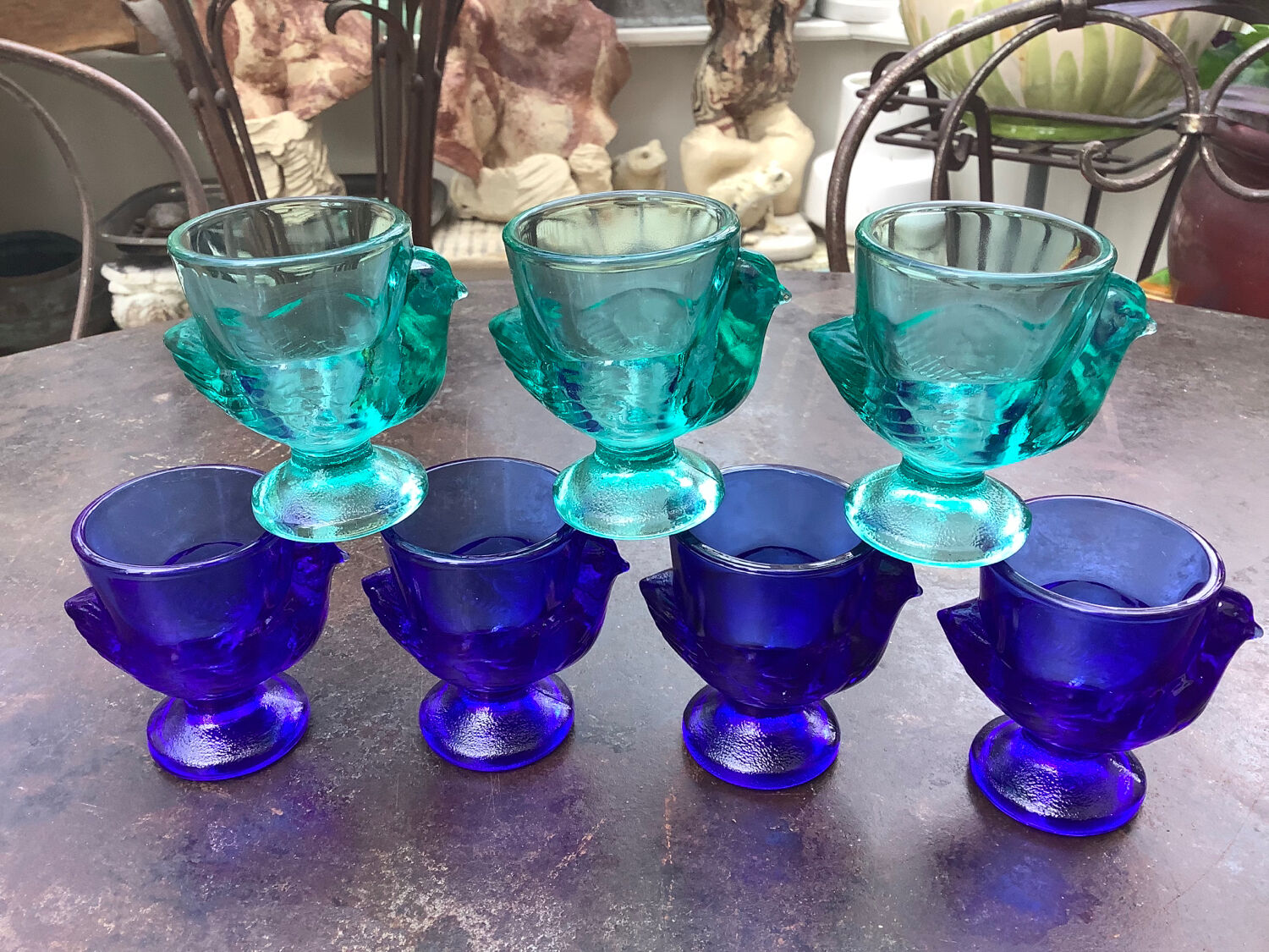 Set of 7 chicken eggcups