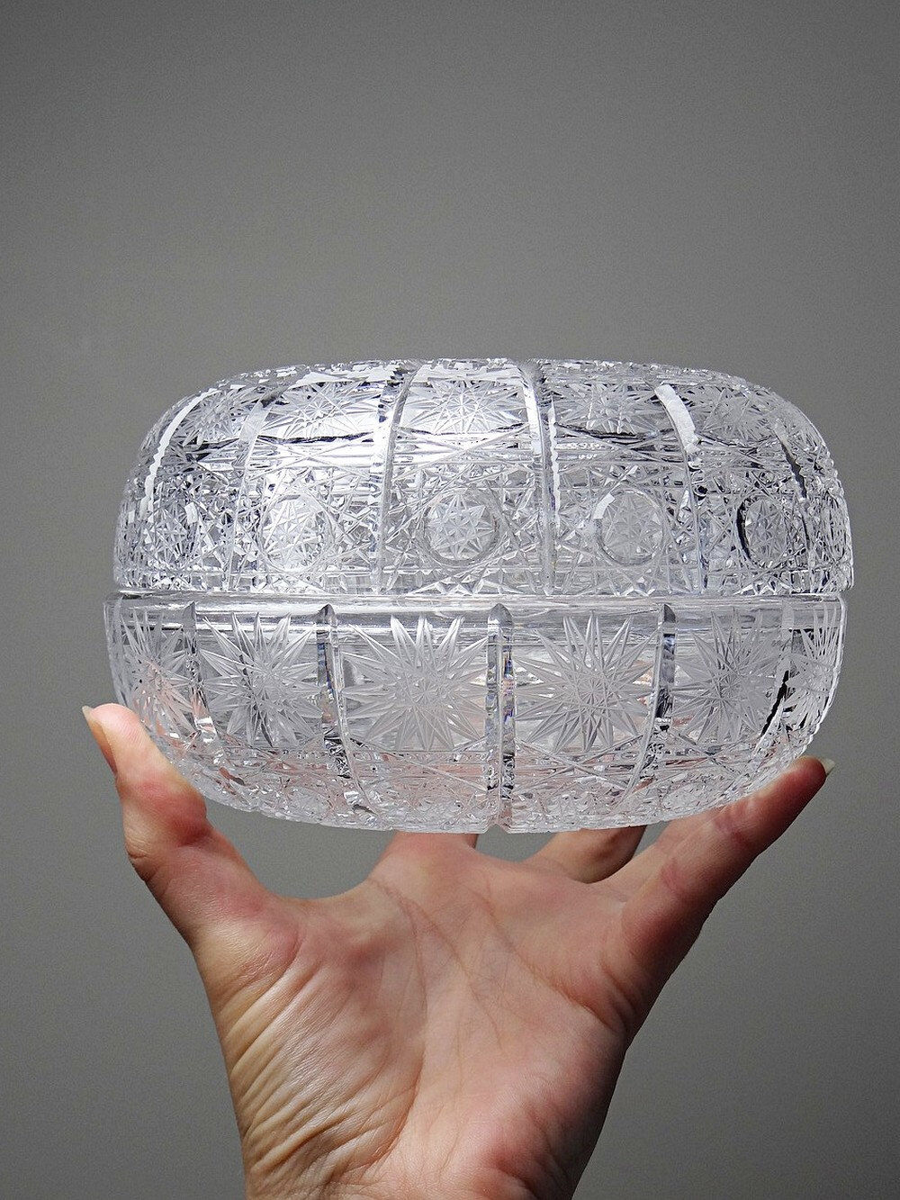 Large cut crystal box from Bohemia "Queen's Lace" vintage
