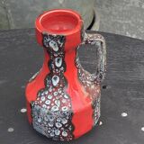 Set of two vases, soliflores in designer red and gray enameled ceramic, Vallauris style