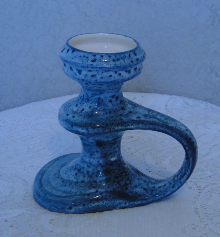 Vase with handle in turquoise blue glazed ceramic signed Loic Carnac