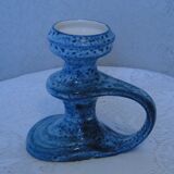 Vase with handle in turquoise blue glazed ceramic signed Loic Carnac