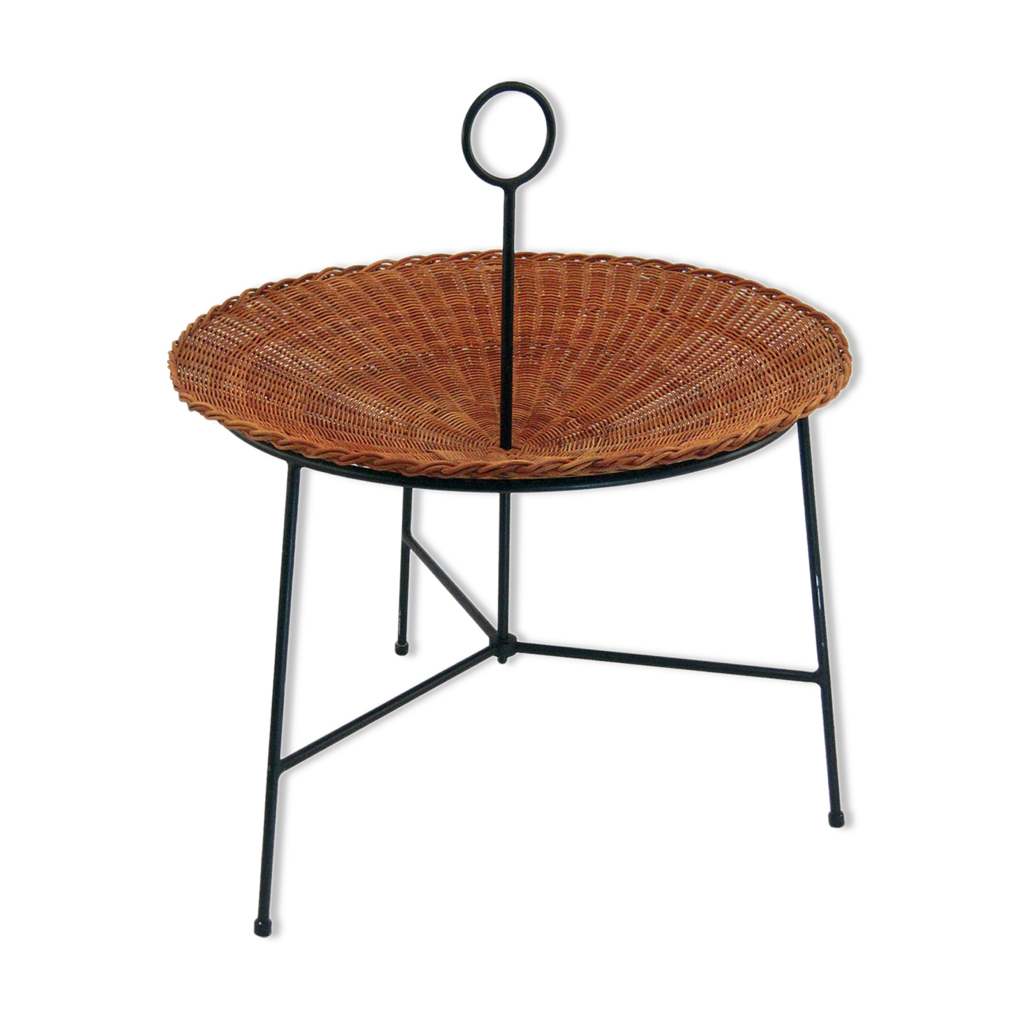 Wicker and black lacquered brass magazine rack 1960