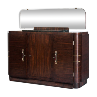 Vintage Art Deco buffet with mirror and black marble, France 1940