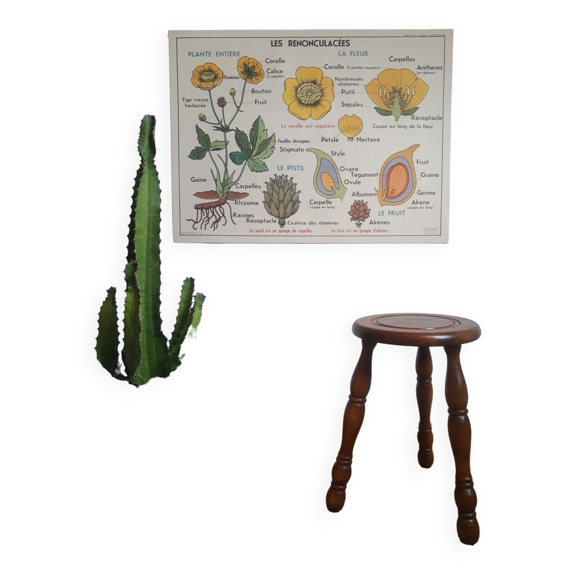 Vintage turned wood tripod country stool