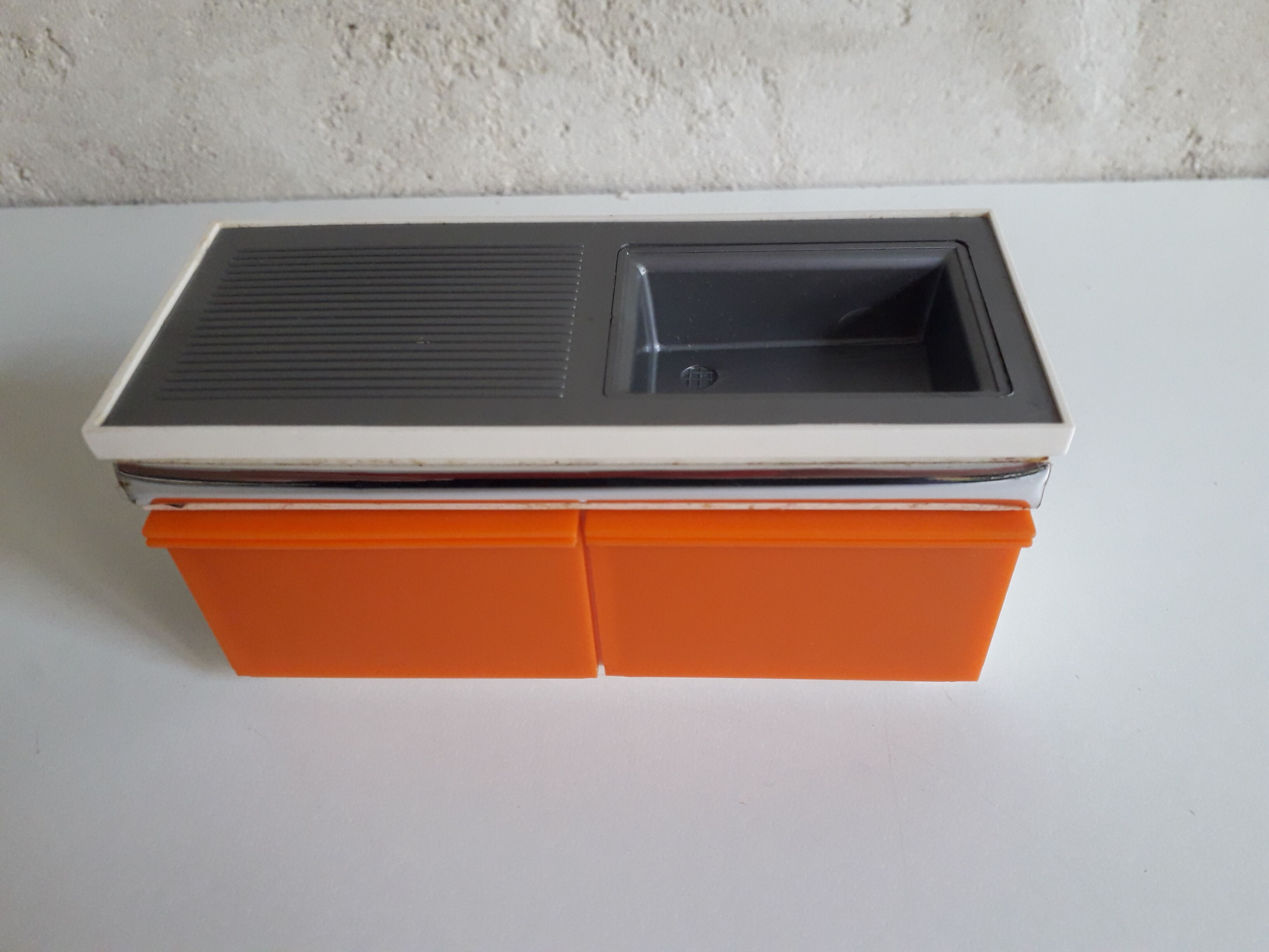 Doll furniture, orange vintage kitchen toy