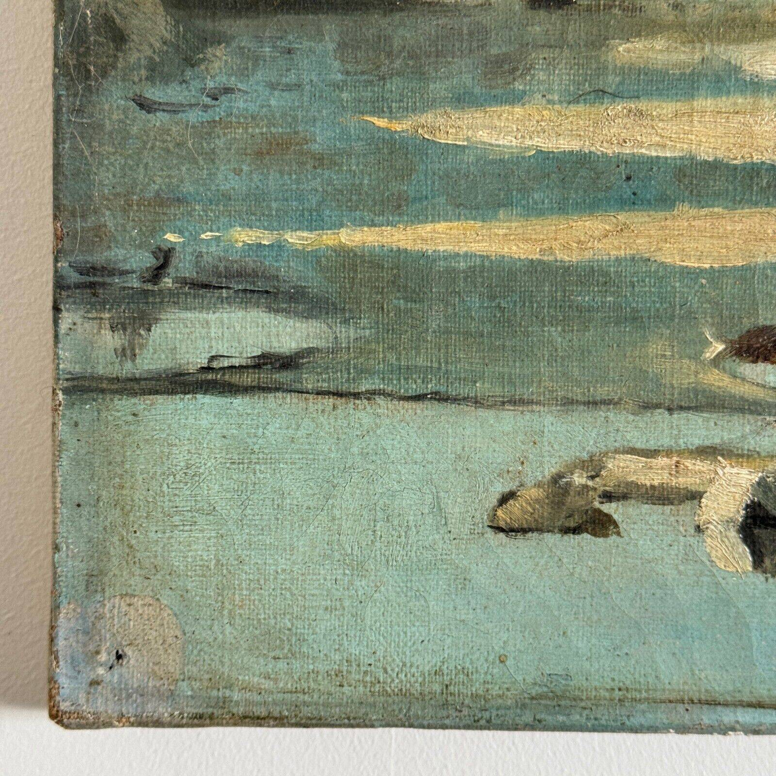 Oil on canvas depicting a river with a bridge, early 20th century