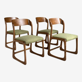 Baumann vintage sled chairs in ash and linden green velvet fabric - set of 4