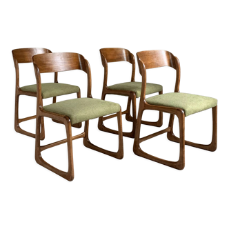 Baumann vintage sled chairs in ash and linden green velvet fabric - set of 4