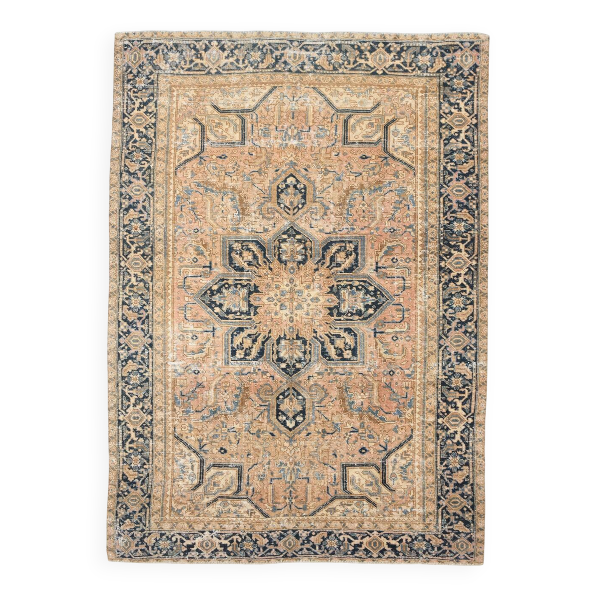 Vintage Cream & Navy Blue Persian Rug, 213x298Cm