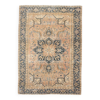 Vintage Cream & Navy Blue Persian Rug, 213x298Cm