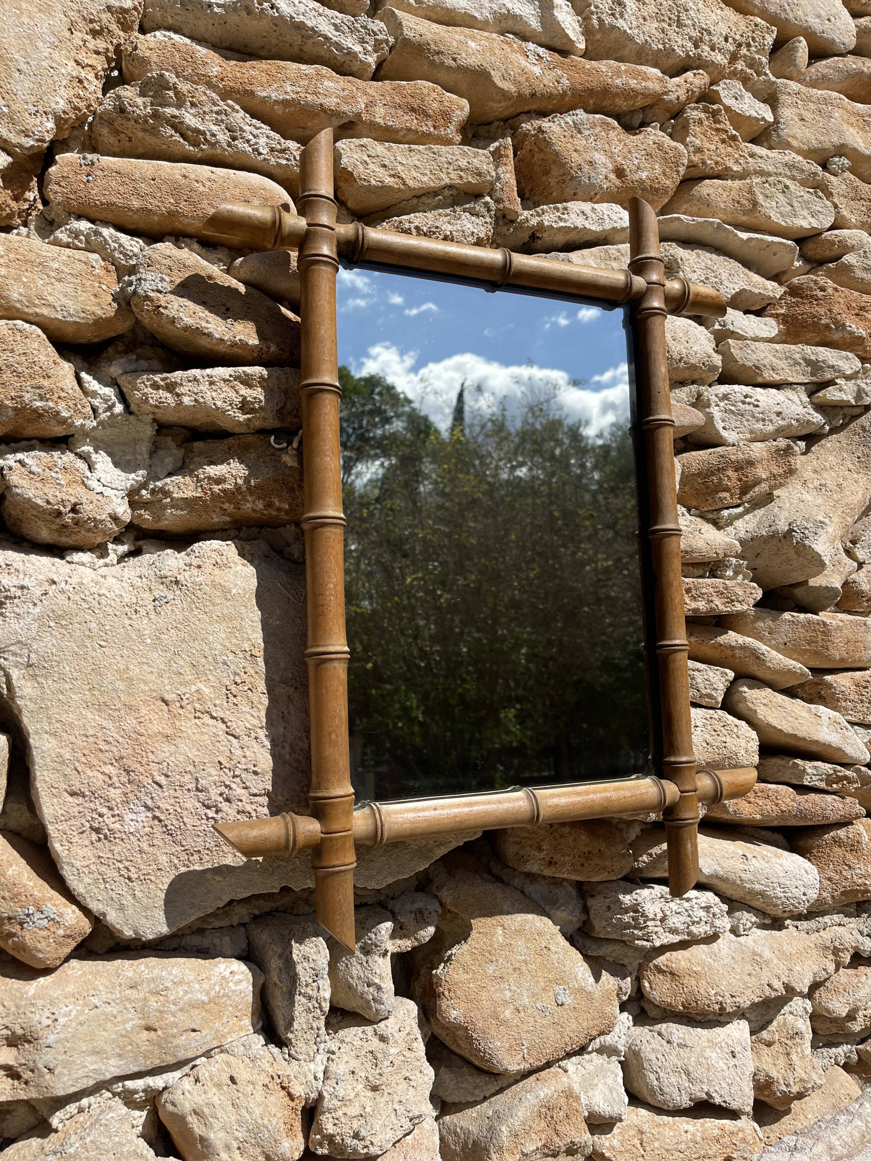 Vintage bamboo mirror, 55 x 43 cm