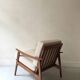 Scandinavian armchair in wood, Pierre Frey fabric, refurbished, Denmark 1950.