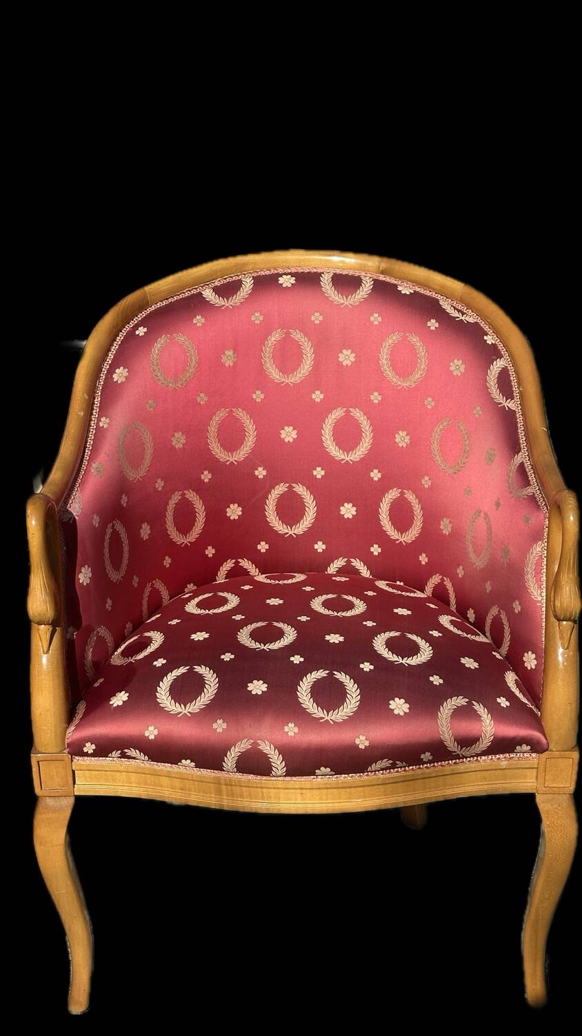 Pair of Empire style swan-neck bergère armchairs