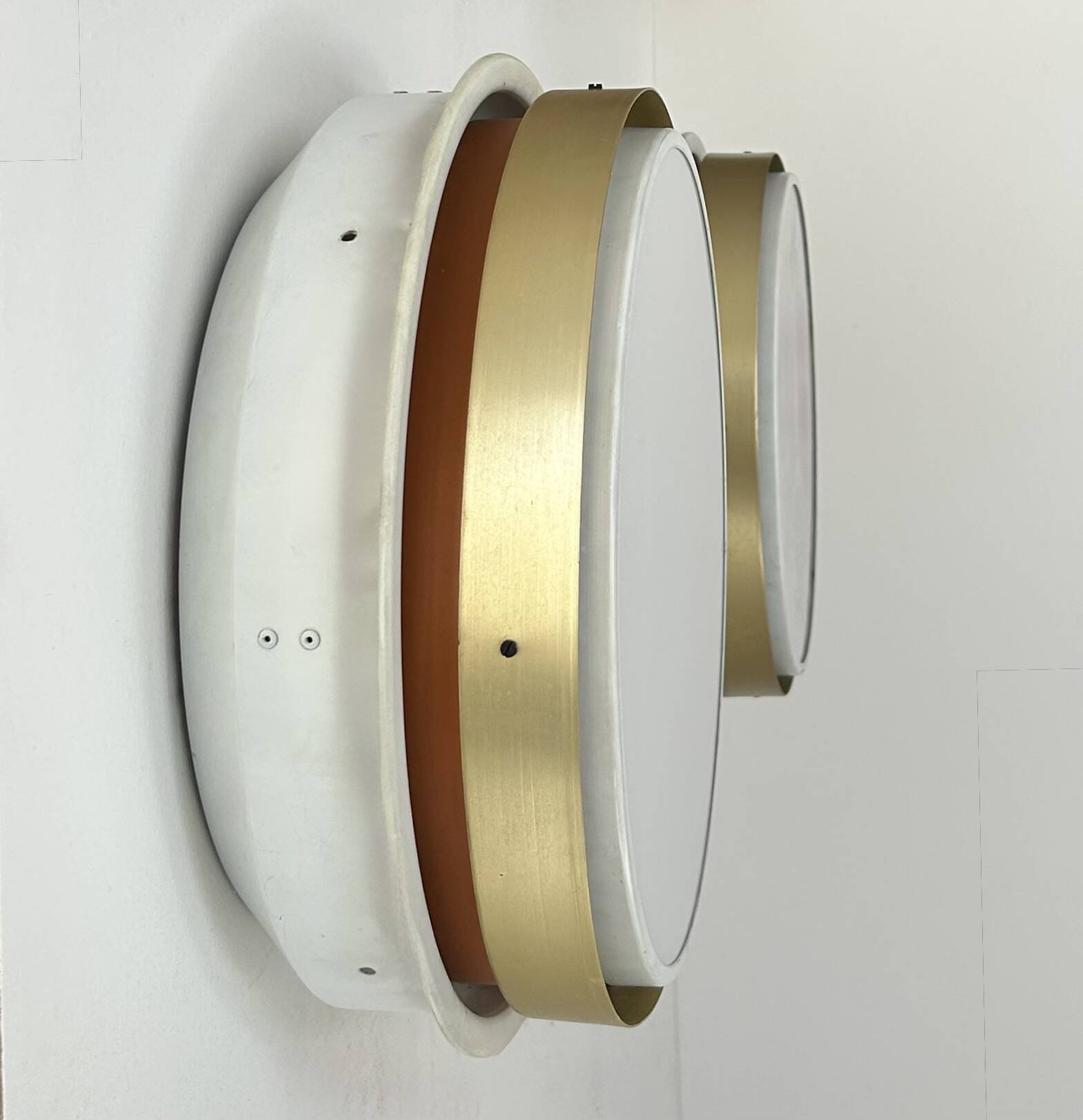 Pair of vintage XL wall lights, brass and opaline glass, Denmark 1970