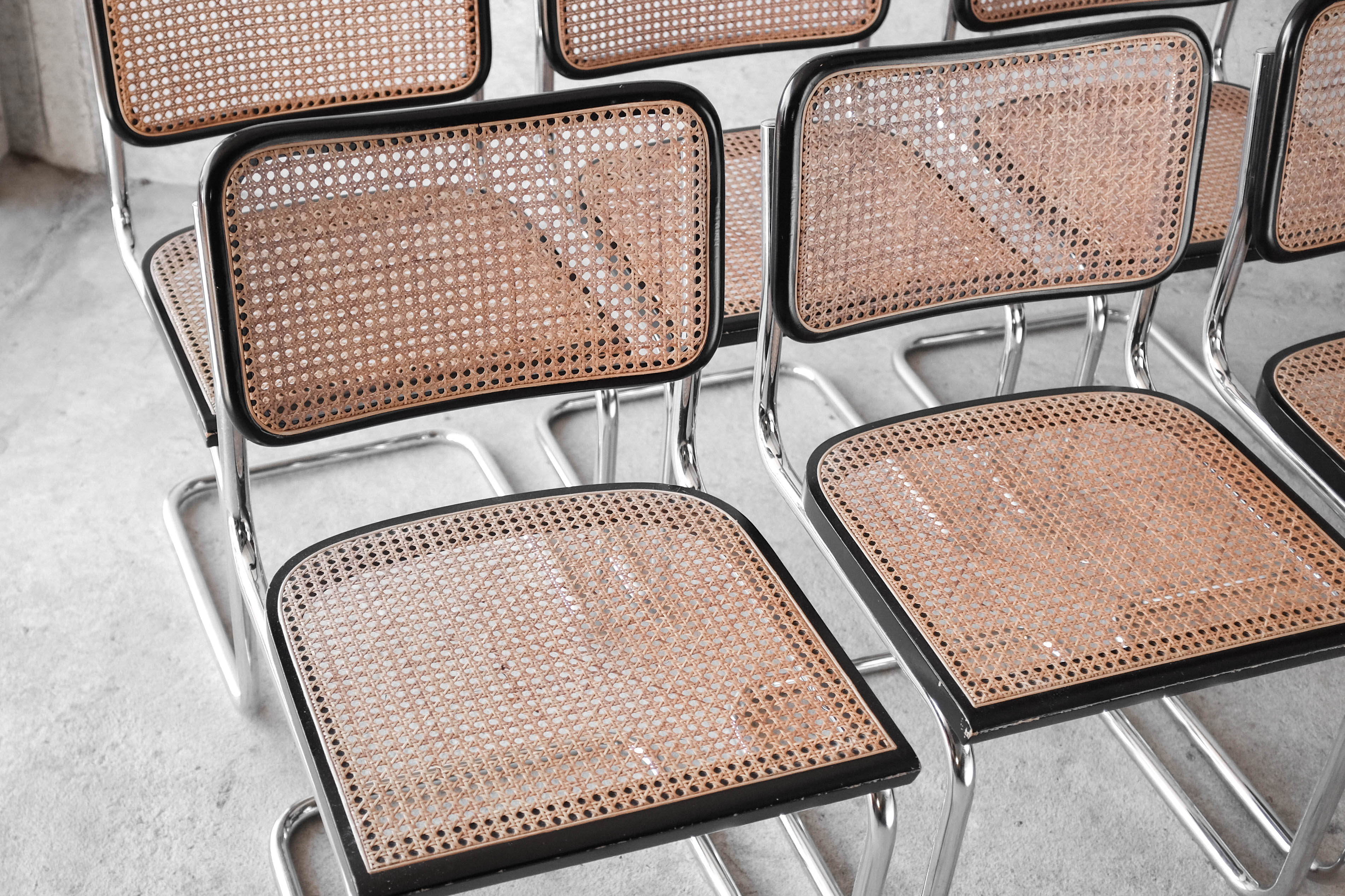 Set of 6 black Cesca B32 chairs by Marcel Breuer