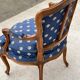 Bergère armchair Louis XV blue silk fabric embroidered