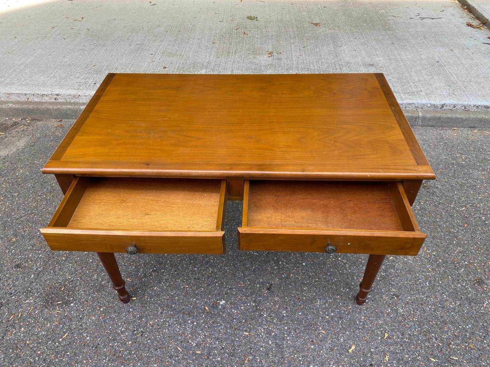 Vintage solid wood desk with removable secretary in colonial style from the 1960s.