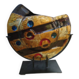 Handmade multi-layer fused glass vase unique work Italy