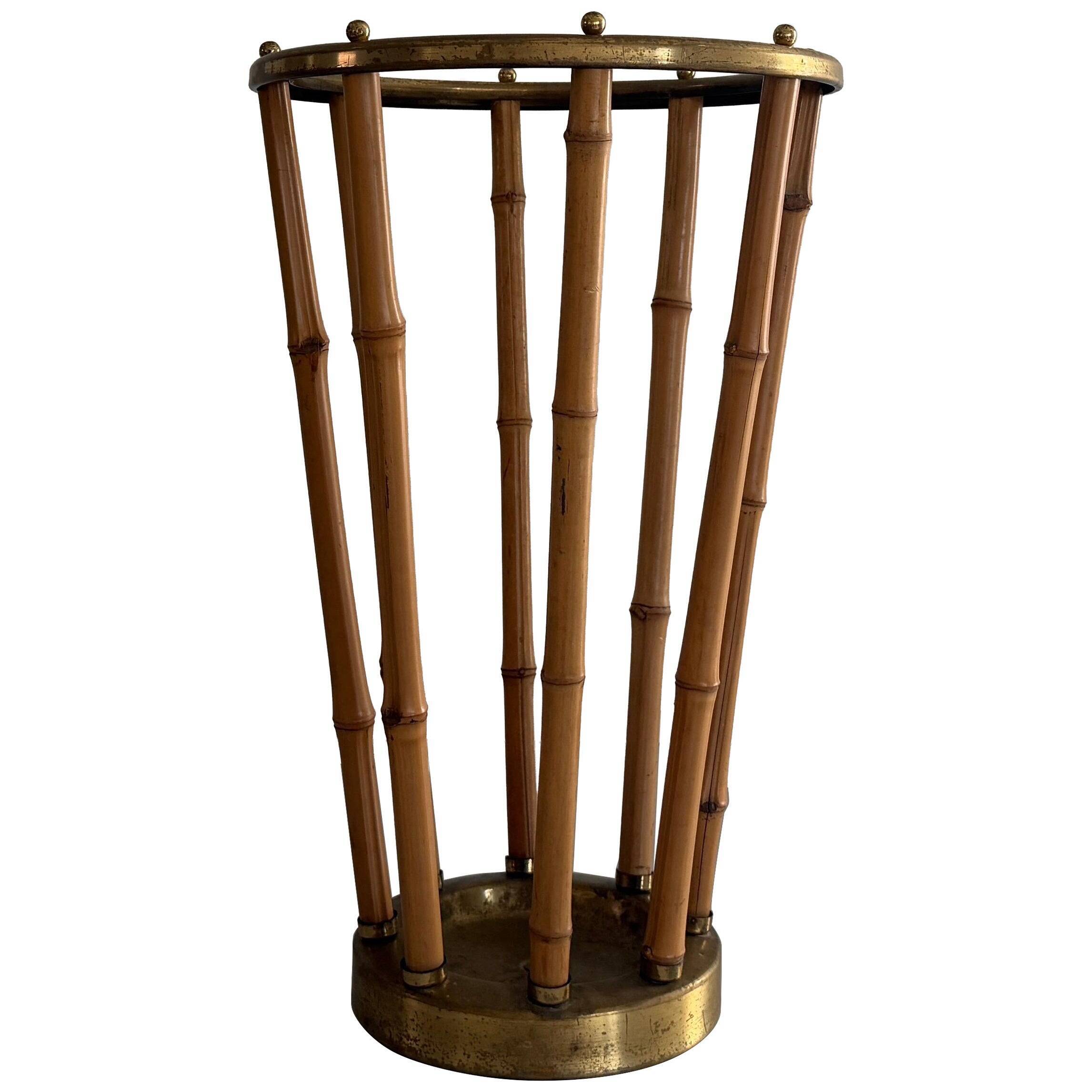 Bamboo and brass umbrella stand, 1960s, Germany