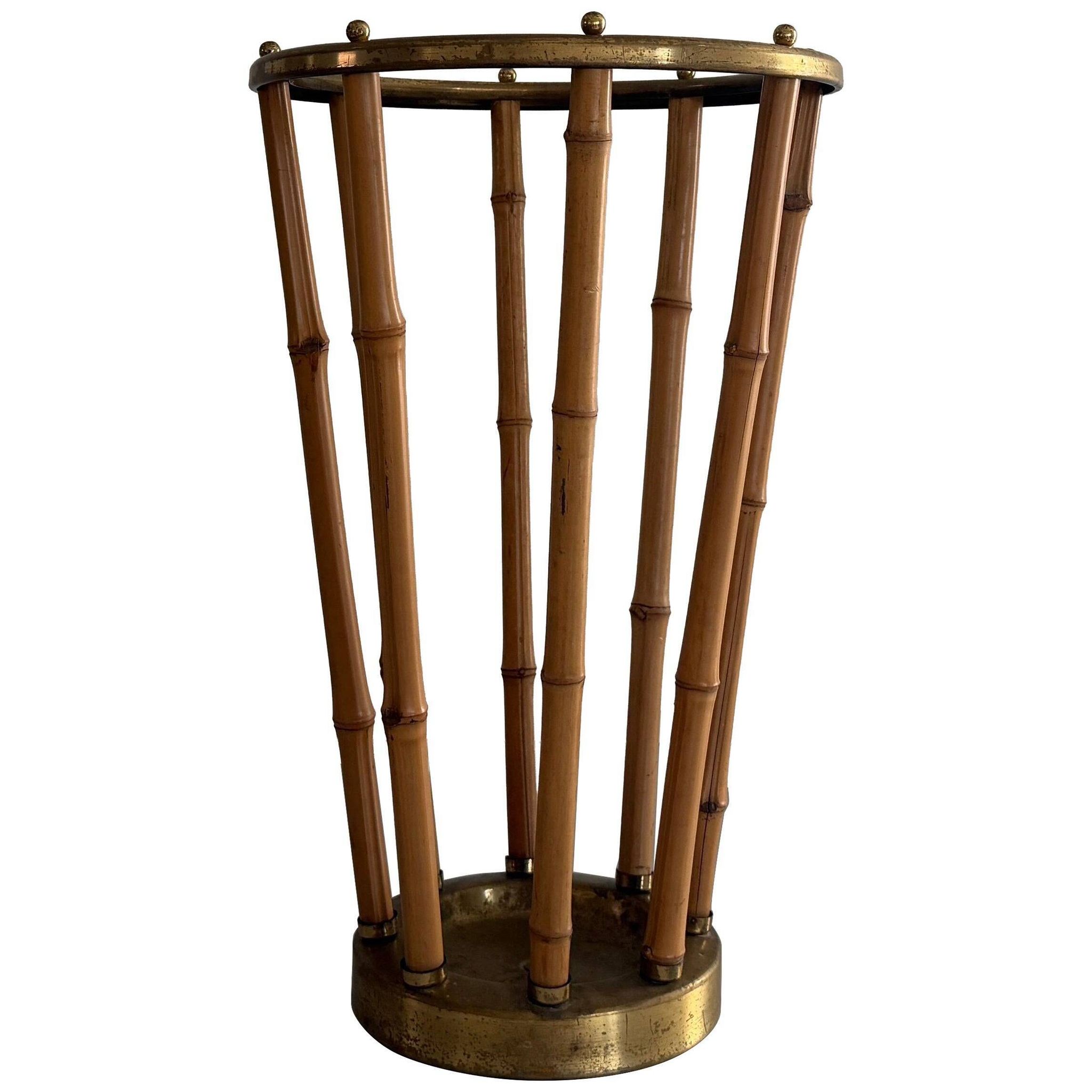 Bamboo and brass umbrella stand, 1960s, Germany