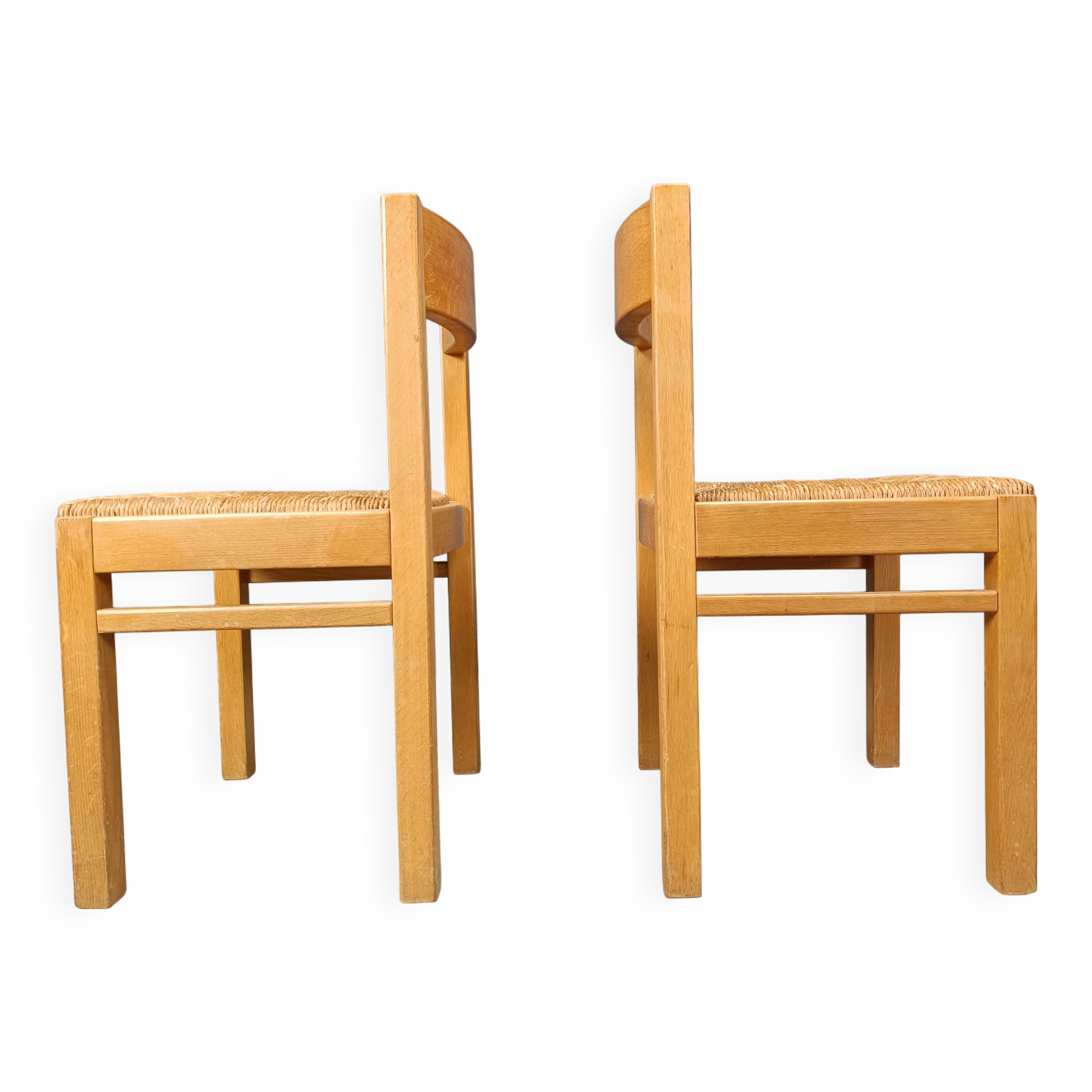 Vintage oak and wicker dining chairs, 1960s