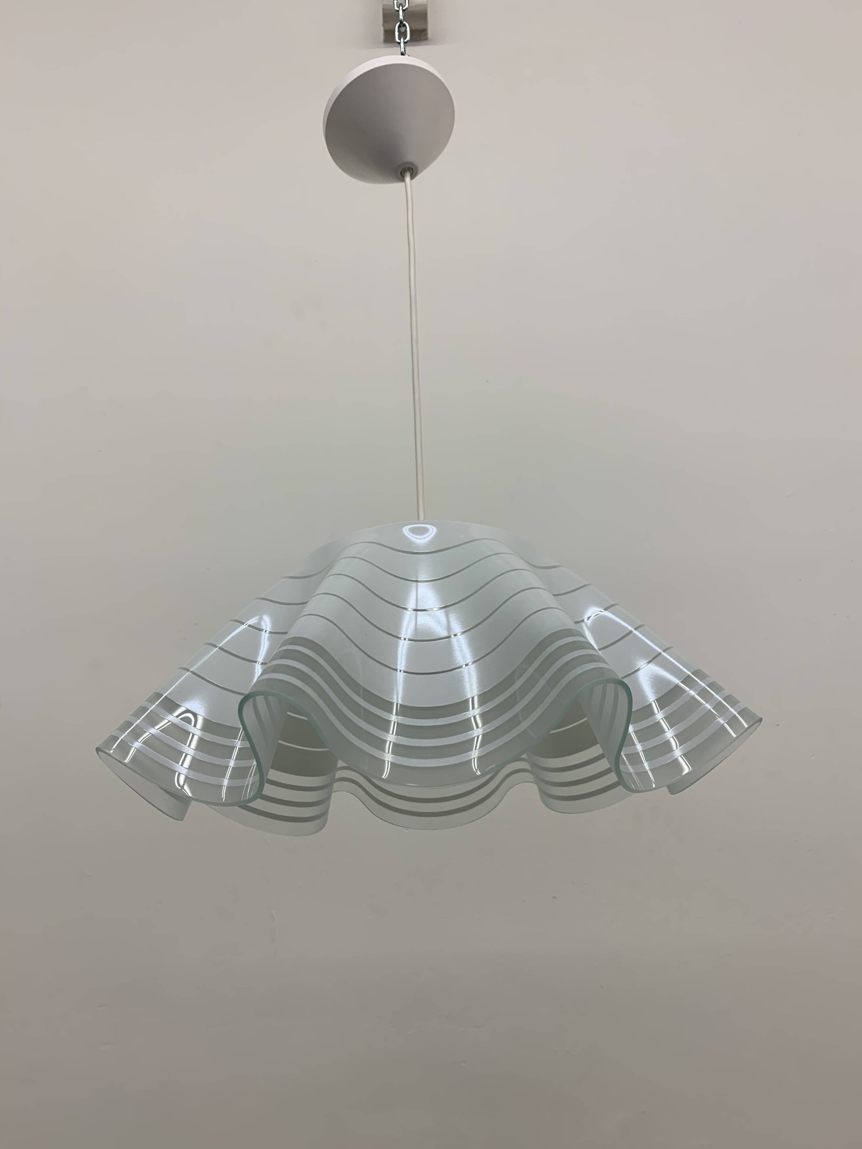 Mid-century minimalist folded glass hanging lamp, 1980’s