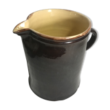 Old ceramic jug with brown enamel inside beige beige 50's