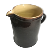 Old ceramic jug with brown enamel inside beige beige 50's