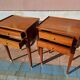 Pair of Louis XVI style oak bedside tables with 2 drawers and spindle legs