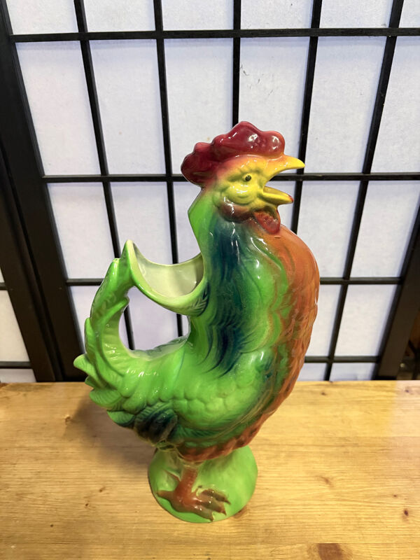 Grand pichet coq en céramique émaillée – signé B. Gaillard