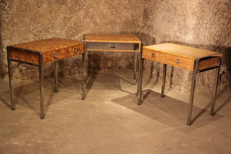 Small desk vanity 70 walnut burl chrome base