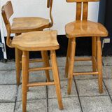 Trio of bent pinewood bar stools