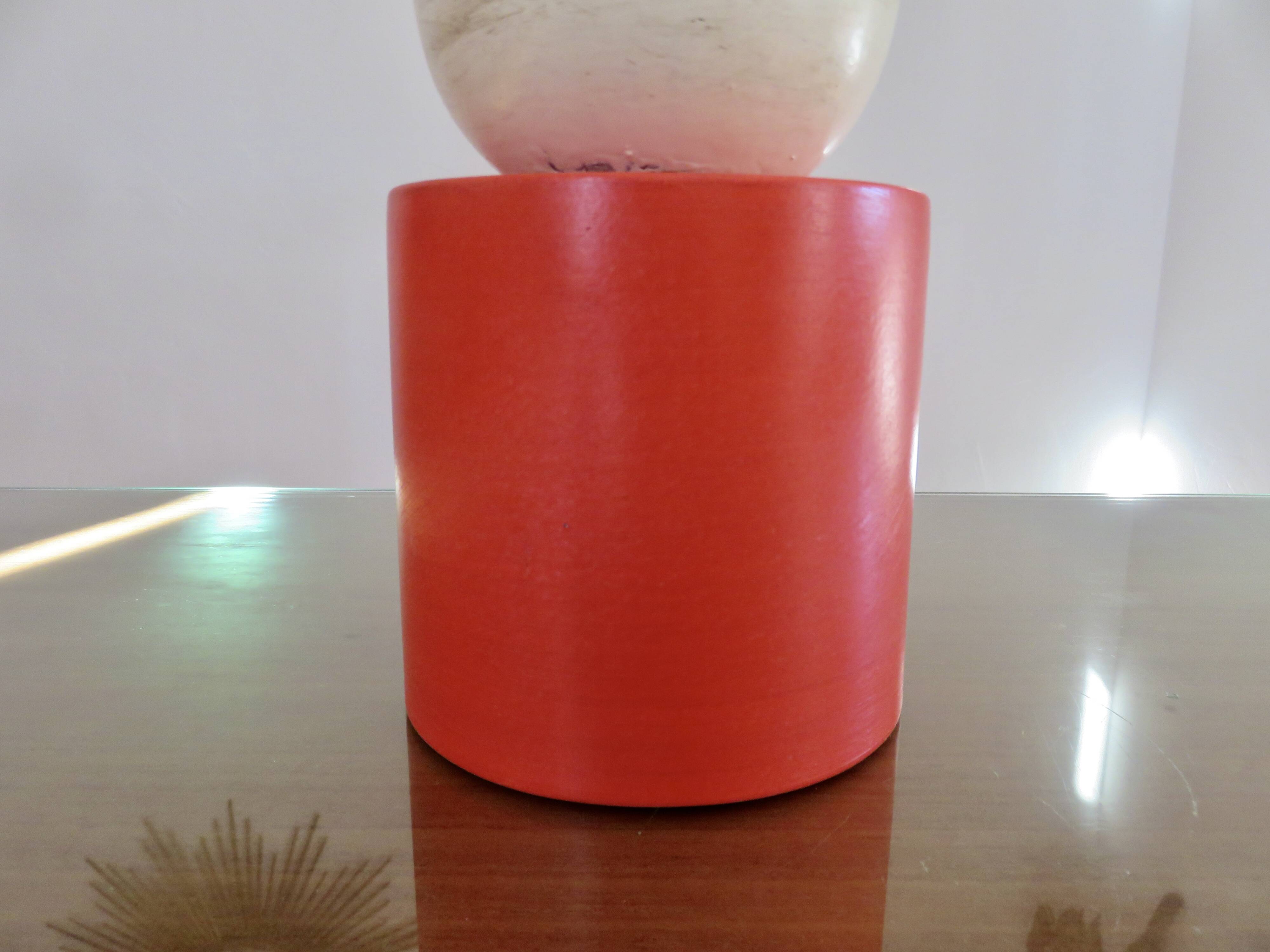 Pair of red and white ceramic lamps from the 80s