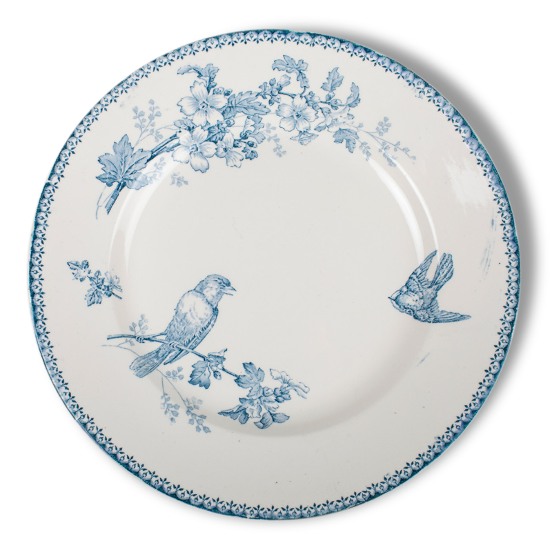 Round plate service "Chickadee" Longwy, around 1900. Made in France