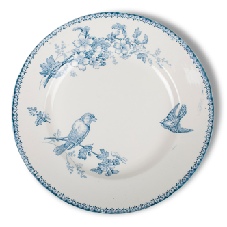Plat rond de service « Mésange » Longwy, vers 1900. Made in France