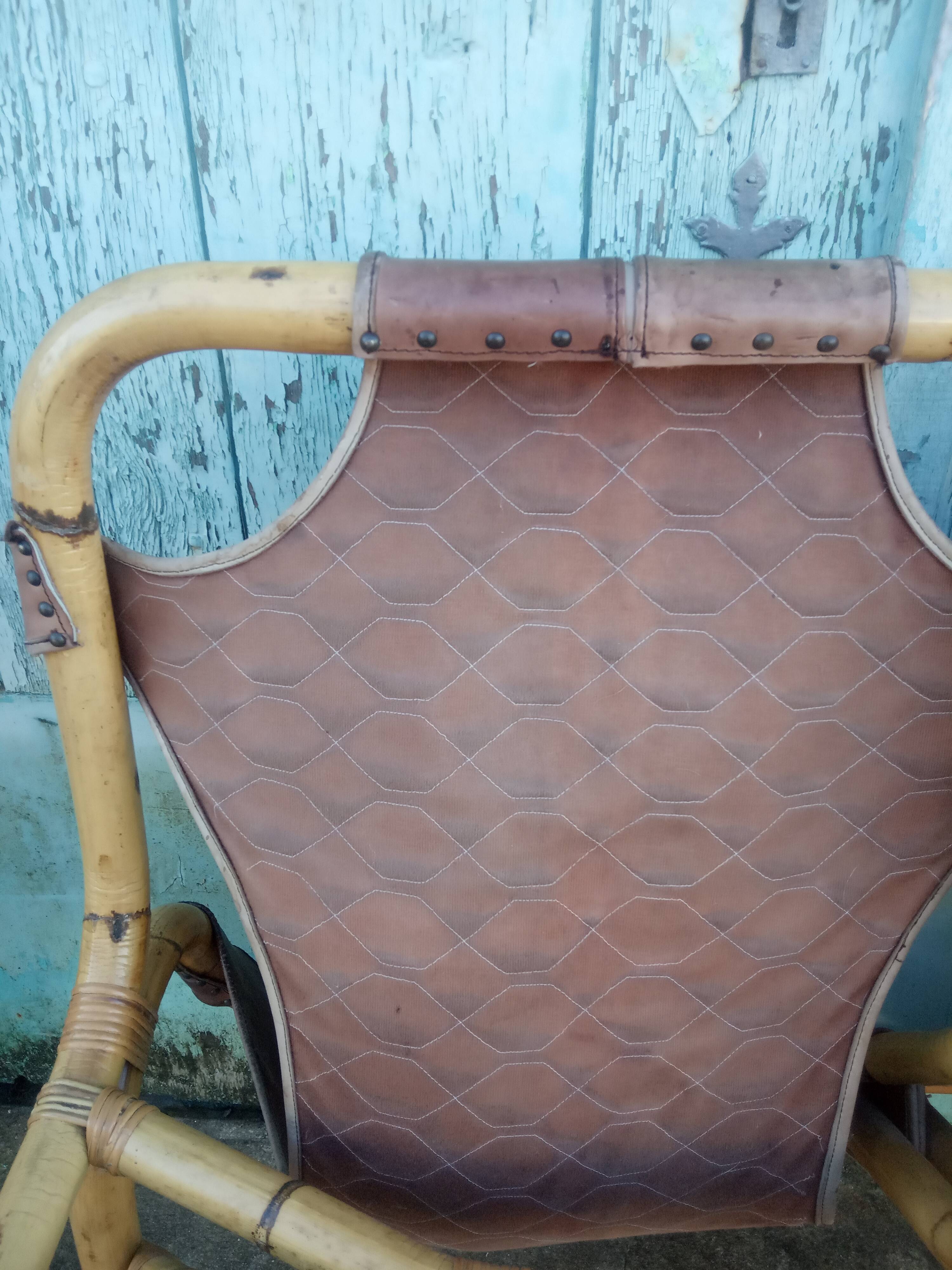 Bench 2 seater Rohe Noordwolde 60s rattan and leather