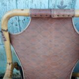 Bench 2 seater Rohe Noordwolde 60s rattan and leather