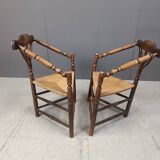 Paire de chaises d'angle hollandaises anciennes, années 1920