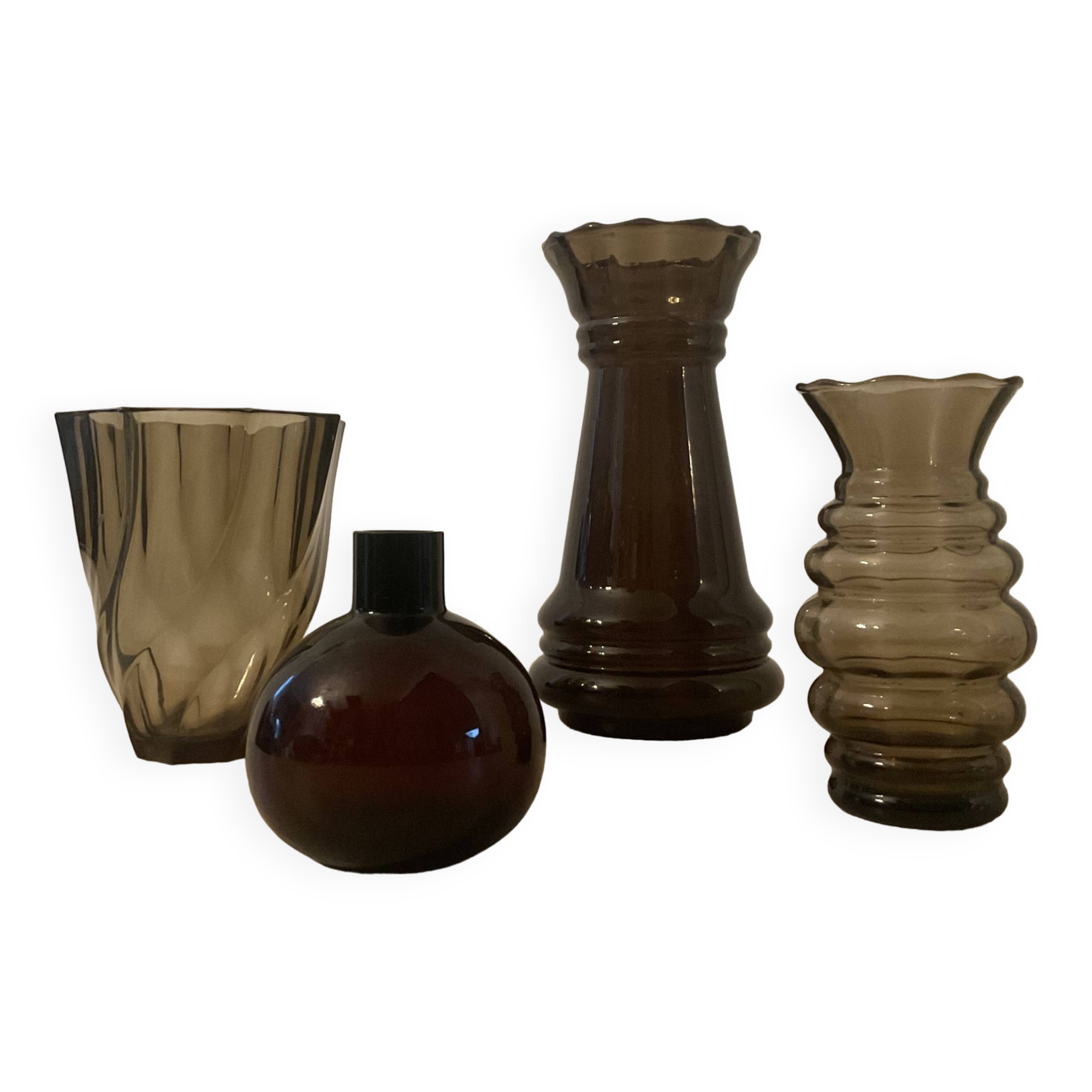 Series of 4 vintage smoked glass vases from the 70s