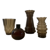 Series of 4 vintage smoked glass vases from the 70s