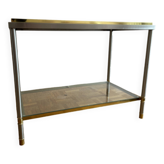 End table in steel, brass and glass