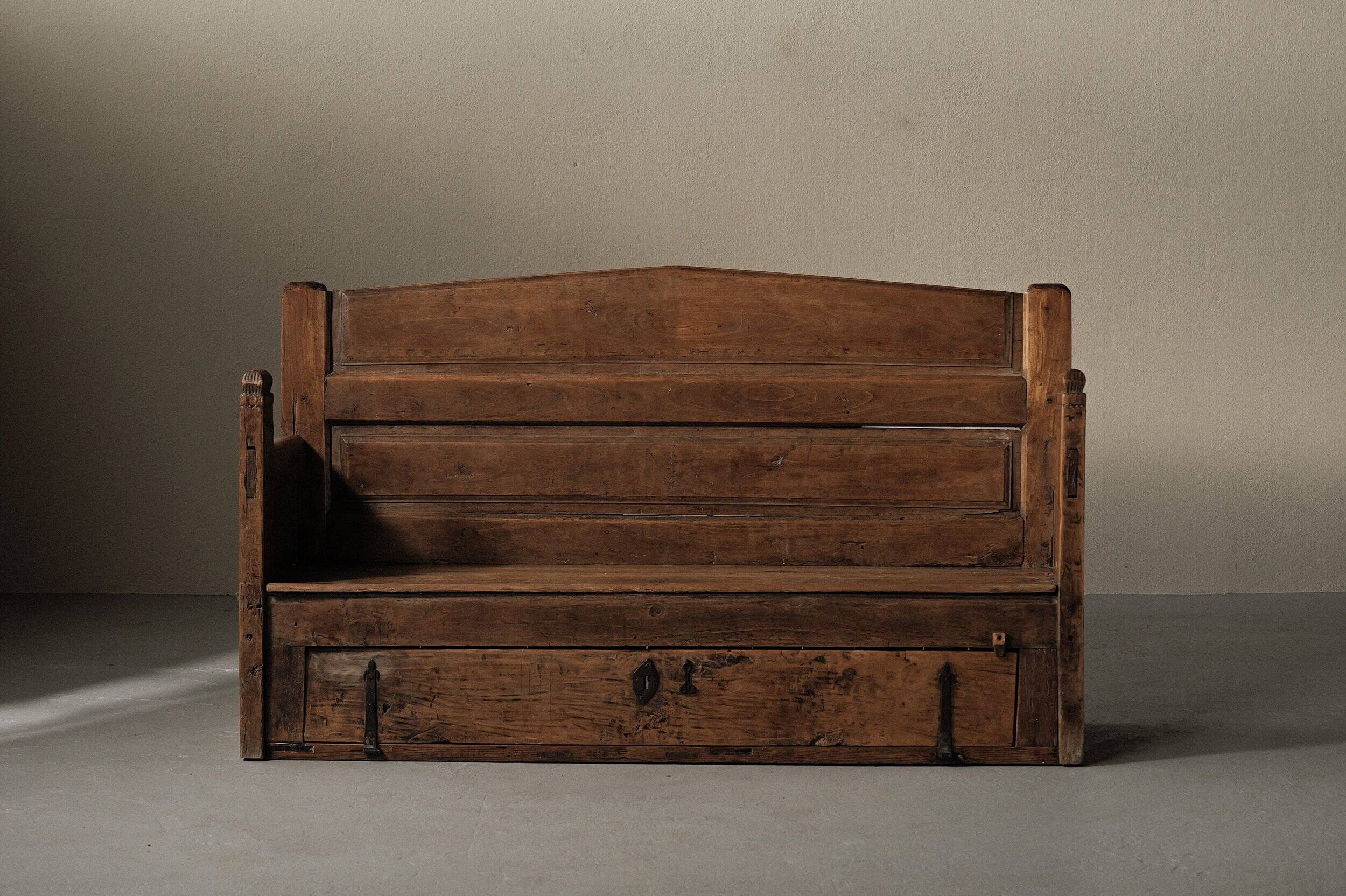 Folk art chest bench, Catalonia, 1800