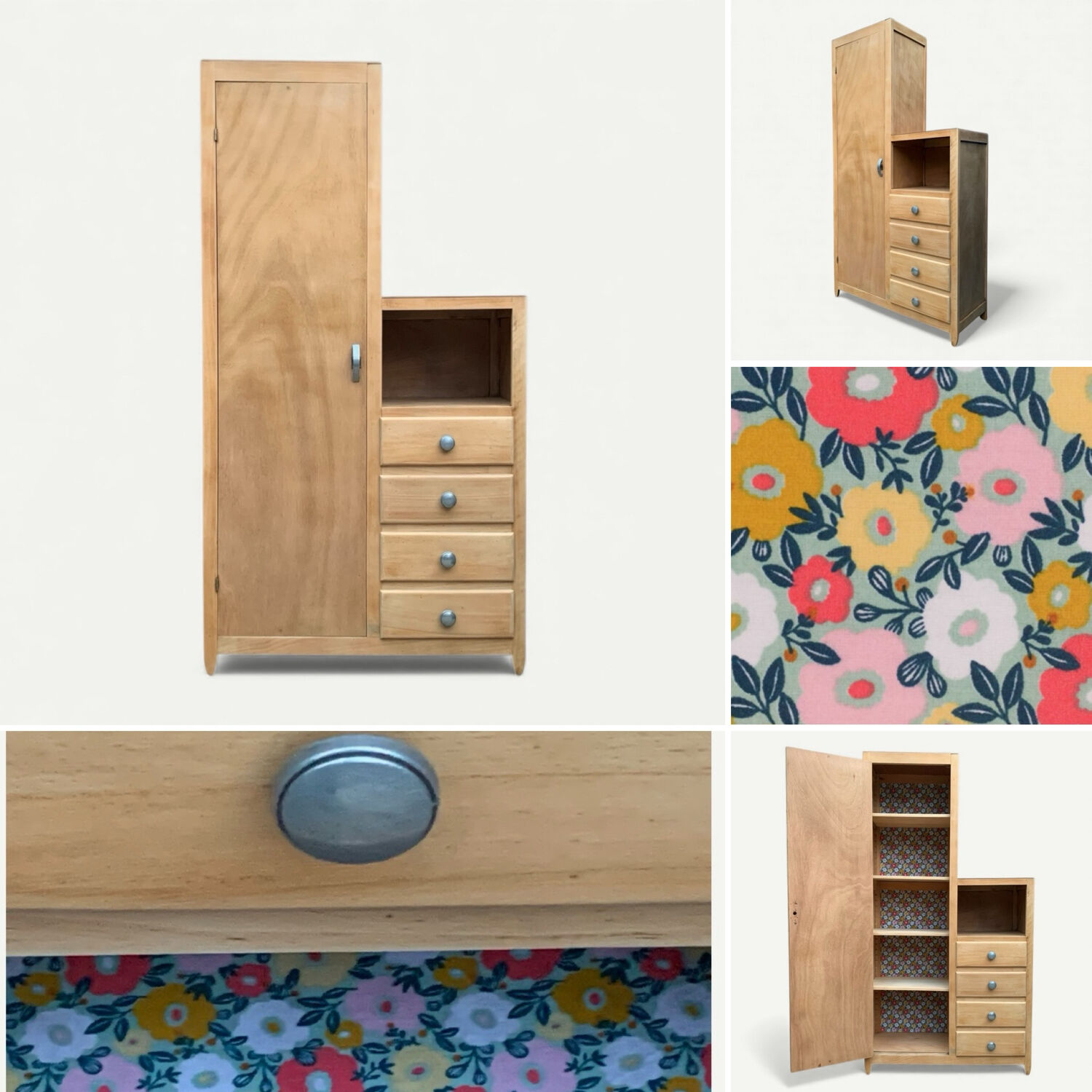 Armoire parisienne asymétrique bois brut 1950