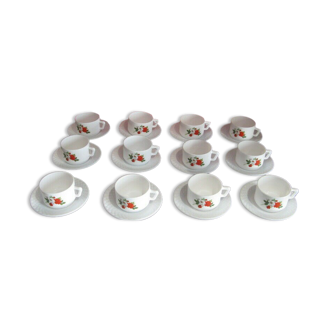 Lot of 12 coffee cups pattern vintage flowers 70 deco guest room